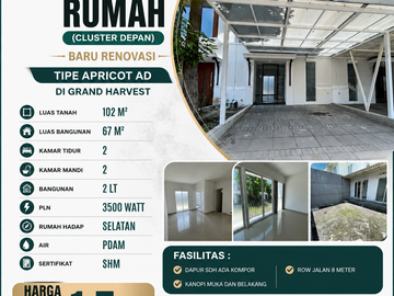 2 LANTAI – LUAS TANAH 102M2!! DIJUAL RUMAH (CLUSTER DEPAN) BARU RENOVASI - DI GRAND HARVEST – WIYUNG SURABAYA