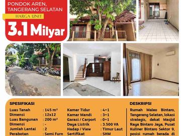 Jual Rumah 2 Lantai Maleo Residence, Bintaro Sektor 9, Tangerang Selatan, SHM