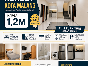Rukost Kota Malang 1,2M Sudah Full Furnished Dekat Kampus UB dan UIN