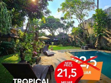 Turun Harga Tropical House Siap Huni gaya Bali dengan lokasi strategis Big garden dan Swimming Pool