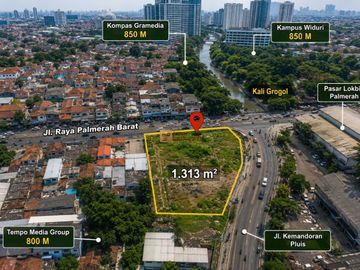 Dijual Tanah Komersial SHM 1.313 m² di Jl. Raya Palmerah Barat – Dekat Stasiun Palmerah & Tol Slipi, Cocok Gedung Perkantoran, Showroom & Rukan