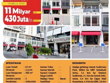 Jual/Sewa Ruko 3 Lantai di Apartemen Sudirman Park, Jakarta Pusat