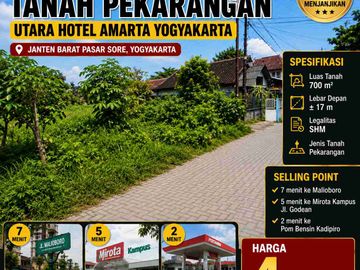 Dijual Tanah Pekarangan 700 m² Dekat Malioboro Jogja SHM Harga 4 Juta/m²