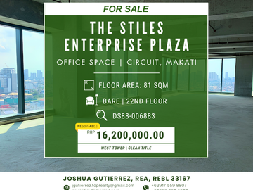 RUSH SALE: The Stiles Enterprise Plaza Office Space in Makati City Commercial Office Space for Sale | 81 sqm | Bare | 22nd Floor