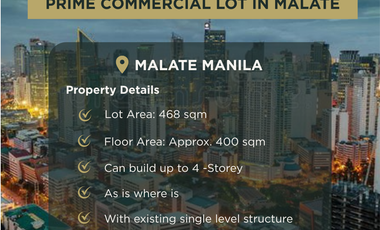 Investment Opportunity: 468 sqm Commercial Lot with Existing structure in Malate, Manila