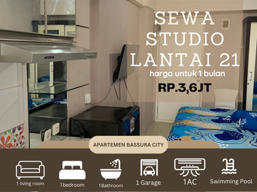 sewa studio full furnish bulanan fasilitas terlengkap apartemen bassura city