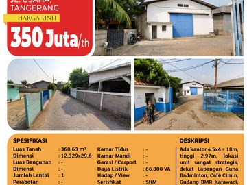 Gudang Karawaci Tangerang, LT 368,63 m², Ada Kantor, Cocok untuk Gudang, Logistik & Distribusi