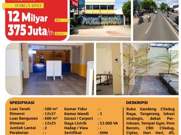 Jual atau Sewa! Ruko Gandeng 2 Ciledug Raya Tangerang LB 600 m² SHM Pinggir Jalan Raya Cocok untuk Usaha