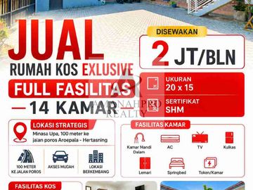 JUAL RUMAH KOS EXLUSIVE FULL FASILITAS DALAM KOTA MAKASSAR, 100 METER DARI JALAN HERTASNING-AROEPALA