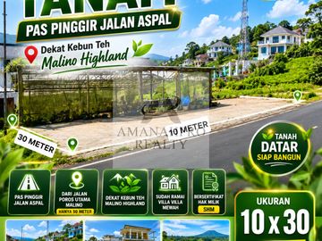 JUAL TANAH PAS PINGGIR JALAN ASPAL DI MALINO DEKAT KEBUN TEH MALINO HIGHLAND