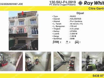 Dijual Ruko 4,5 lt bagus murah SHM 2 kamar tidur 3 kamar mandi Puri Gardena Jakbar 0067-Joe