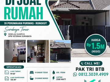 2 LANTAI – LUAS 99M2!! RUMAH DIJUAL DI PURIMAS RUNGKUT SURABAYA DEKAT KAMPUS UPN VETERAN