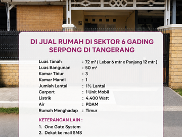 DI JUAL RUMAH DI SEKTOR 6 GADING SERPONG DI TANGERANG