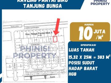 DIJUAL Kavling sudut di Pantai Biru Tanjung Bunga