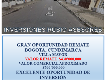 Oportunidad de Remate Casa en Barrio Villa Mayor - Rafael Uribe Uribe | Inversiones Rubio Asesores