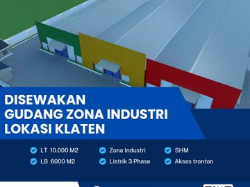 Disewakan Gudang Zona Industri Lokasi Strategis Klaten Luas 1 Hektar