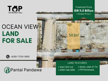 Tanah 503 m2 dengan view laut di pantai pandawa ungasan