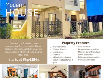2-3 bedroom house and lot just five minutes from Twin Lakes Tagaytay!