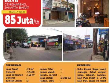 Disewakan Ruko 2 Lantai Kresek Raya, Cengkareng, Jakarta Barat, 3.5×20 M²