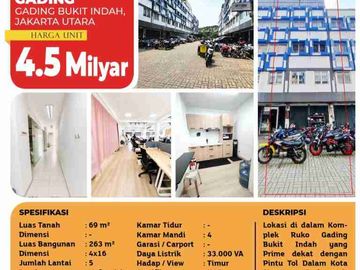 Jual Ruko 5 Lt Gading Bukit Indah, Kelapa Gading, Jakarta Utara