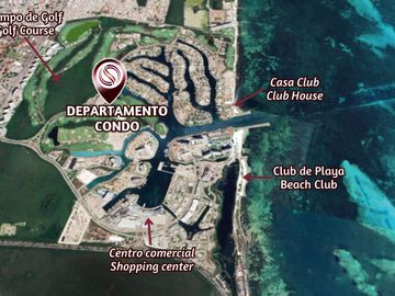 Departamento en Puerto Cancún, golf, club de playa, alberca común, en venta