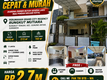 RUNGKUT TENGAH – 2 LANTAI EDISI B.U!! RUMAH DIJUAL DI PERUMAHAN GRAND CITY REGENCY RUNGKUT MUTIARA