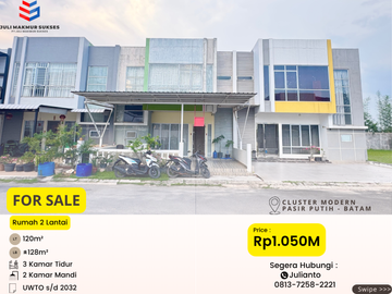 Dijual CEPAT Rumah 2 Lantai di Cluster Modern Pasir Putih Batam Center
