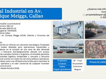 VENDO LOCAL INDUSTRIAL LISTO PARA OPERAR UBICADO EN EL CALLAO