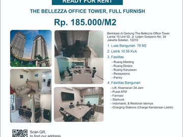 SEWA KANTOR THE BELLEZZA OFFICE TOWER, TERSEDIA 3 RUANG, LUAS 144 M2 & 78M2 (FULL FURNISH)