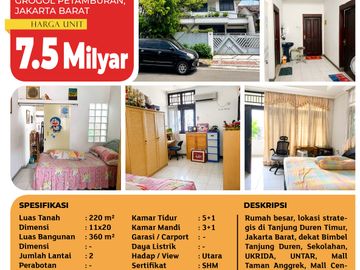 Strategis! Rumah Dijual Tanjung Duren Jakarta Barat LT 220 LB 360 m² SHM