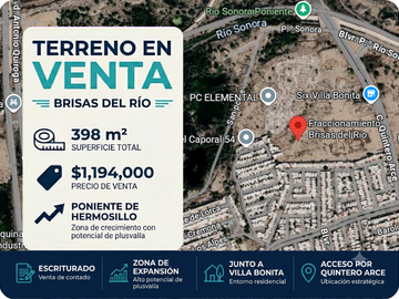 TERRENO RESIDENCIAL EN BRISAS DEL RÍO | 398 m²