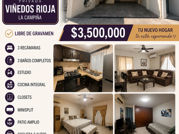 Privada Viñedos Rioja, La Campiña, 3 recámaras. 3 baños completos, estudio