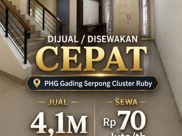 Dijual / Disewakan Cepat Rumah PHG Cluster Ruby Gading Serpong