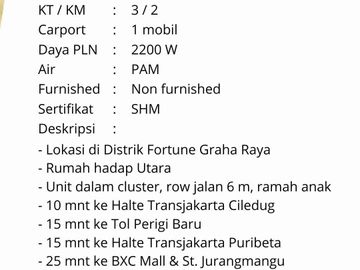 Dijual Rumah Baru Siap Huni Type Dhya Fortune Graha Raya Bintaro Bisa KPR