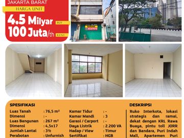 Dijual atau Disewakan! Ruko Hook Interkota Cengkareng Jakarta Barat - Lokasi strategis, 3.5 Lantai