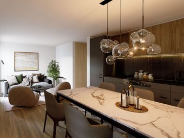 Departamento de 3 pisos con sala de tv, Terraza techada y patio, En venta