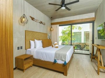 Estudio amueblado con historial de rentas vacacionales, spa, rooftop con alberca infinity, Art walk, cine al aire libre, en avenida Cobá, Tulum en ven