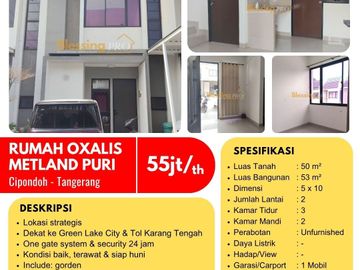 Disewakan Rumah 2 Lantai Metland Puri Cipondoh Tangerang – 3 Kamar Tidur