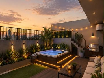 Rumah Modern Tropis 4 Lantai Pulomas Jakarta Timur, Rooftop City View Garasi 4 Mobil - 5.9M Nego