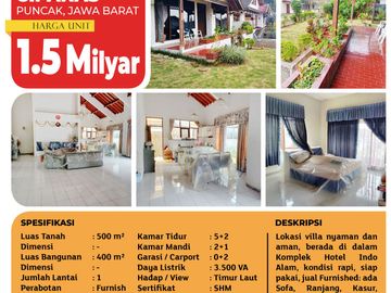 Dijual! Villa Puncak Cipanas LT 500m² LB 400m² SHM Full Furnished di Komplek Hotel Indo Alam