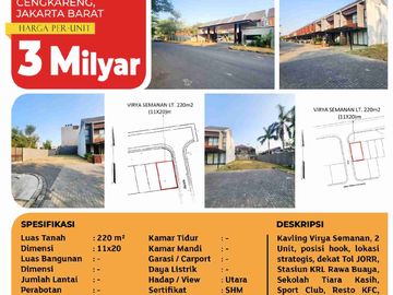 Final Lot! Jual Tanah Kavling Virya Semanan, Jakbar, 220 M², SHM