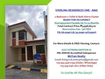 ELEGANT CALM PLACE - RFO 2-BEDROOM 2T&B 2-STOREY SIERRA CLUSTER HOUSE & LOT AT STERLING RESIDENCES ONE NAIC-CAVITE