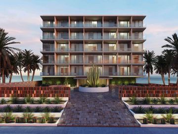 Departamento frente al mar, alberca, gimnasio, Area de picnic, Deli y cava de vinos, en pre-construccion, venta San Jose del Cabo.
