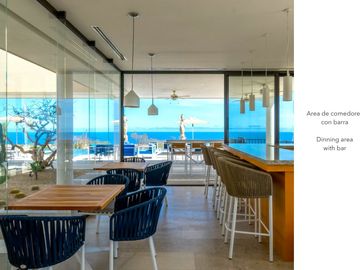 Departamento con vista al mar, alberca infinity y area de asador, spa y gimnasio, venta en Cabo San Lucas.