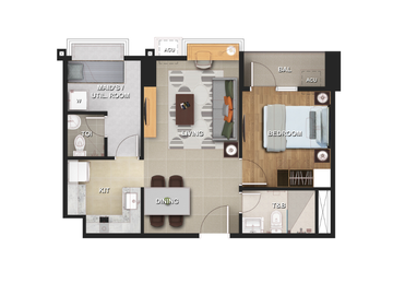 Preselling 1-bedroom unit with balcony, with maid's room (53.50 SQM) in 9 Central Park - First every residential tower in NGC - Northwin Global City, 