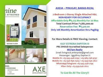 ONLY 6.7K MONTHLY DP AFFORDABLE 2-BEDROOM w/CARPORT 2-STOREY JASMINE SINGLE ATTACHED HOUSE & LOT PINUGAY, BARAS, RIZAL