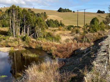 Campo de 87,6 hectáreas colindante a carretera, con río y a 15 min de Los Muermos