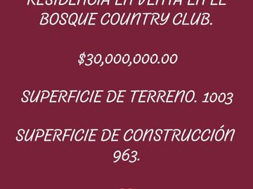 VENDO CASA EN EL BOSQUE COUNTRY CLUB COLINDA A CAMPO DE GOLF Y TIENE VISTA A LA CIUDAD