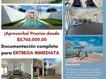 VENTA PRIVADA PRADERAS DEL MAYAB,  RESIDENCIA NUEVA DE 3 Y 4 RECÁMARAS