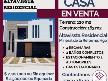 🔴EN-VENTA🔴 💎Casa Espectacular con excelente ubicación en Altavissta Residencial, Mineral de la Reforma, Hgo💎